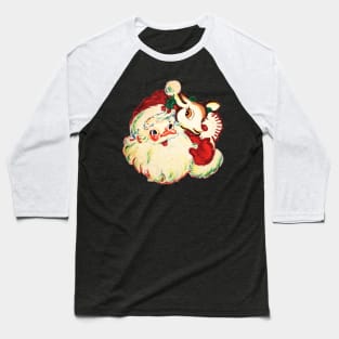 Glitter Santa and Rudolph Baseball T-Shirt